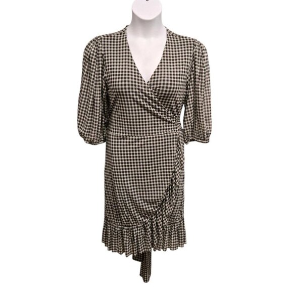 Ganni Dress Wrap Womens Size Large/42 GIngham Check Romantic Classic - Picture 1 of 7